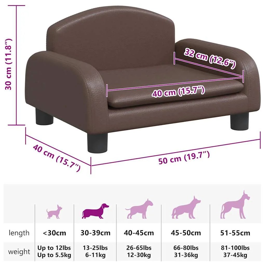 Cama para cães 50x40x30 cm couro artificial castanho