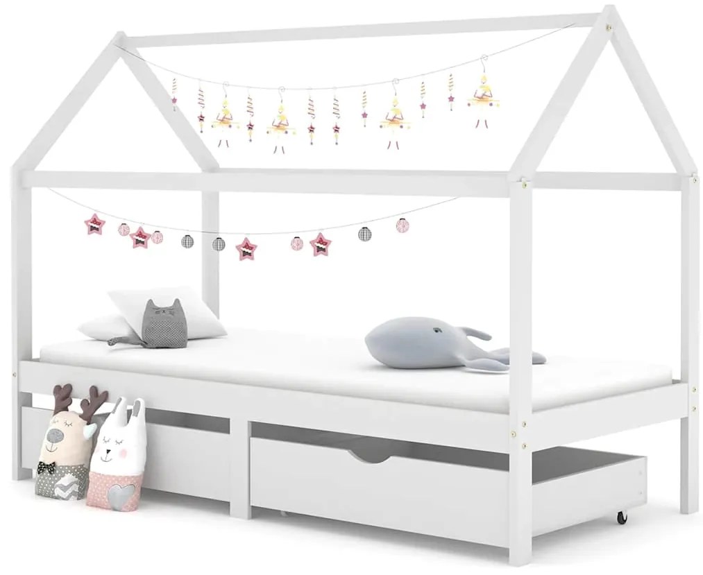 Cama para crianças c/ gavetas 90x200 cm pinho maciço branco