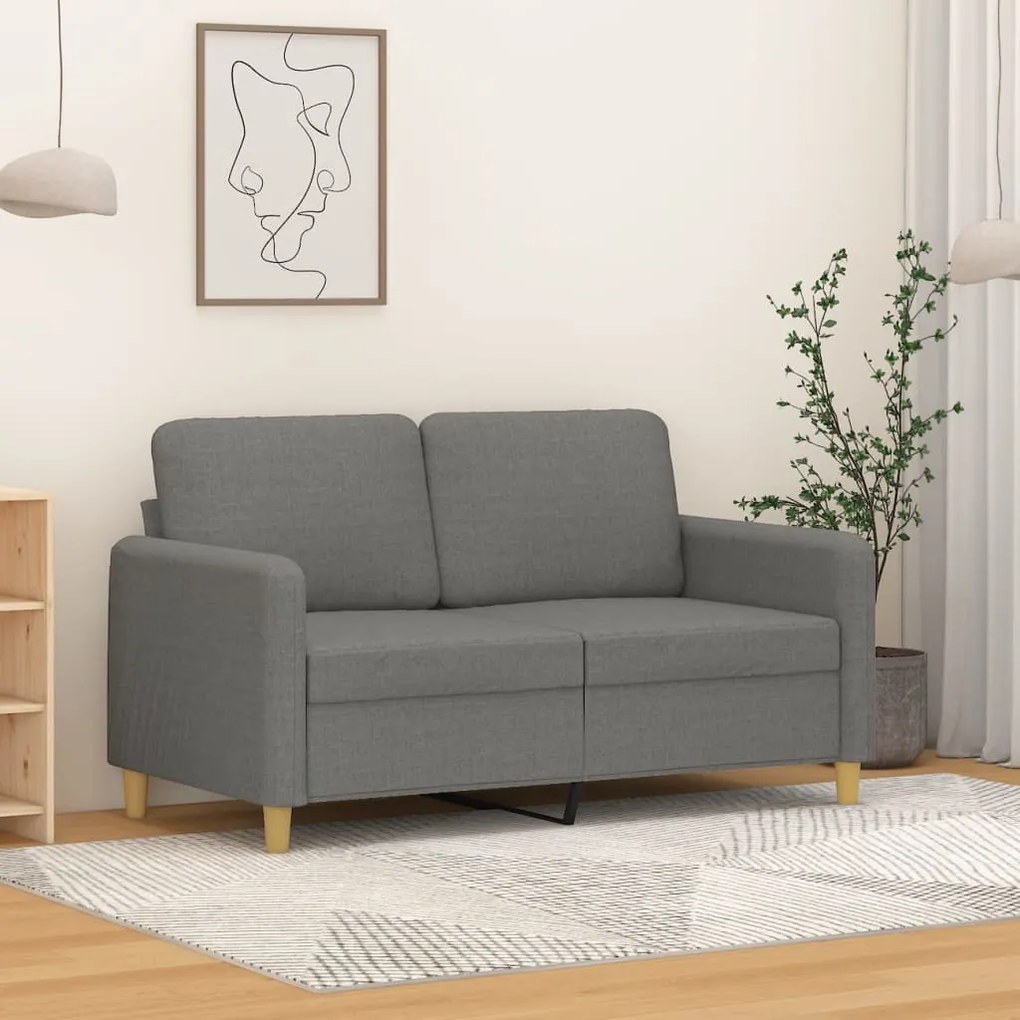 349082 vidaXL Sofá de 2 lugares em tecido 120 cm cinzento-escuro