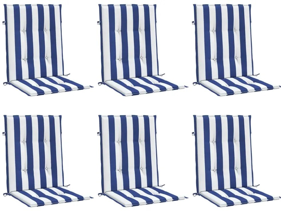 Almofadões cadeira encosto baixo 6pcs tecido riscas azul/branco