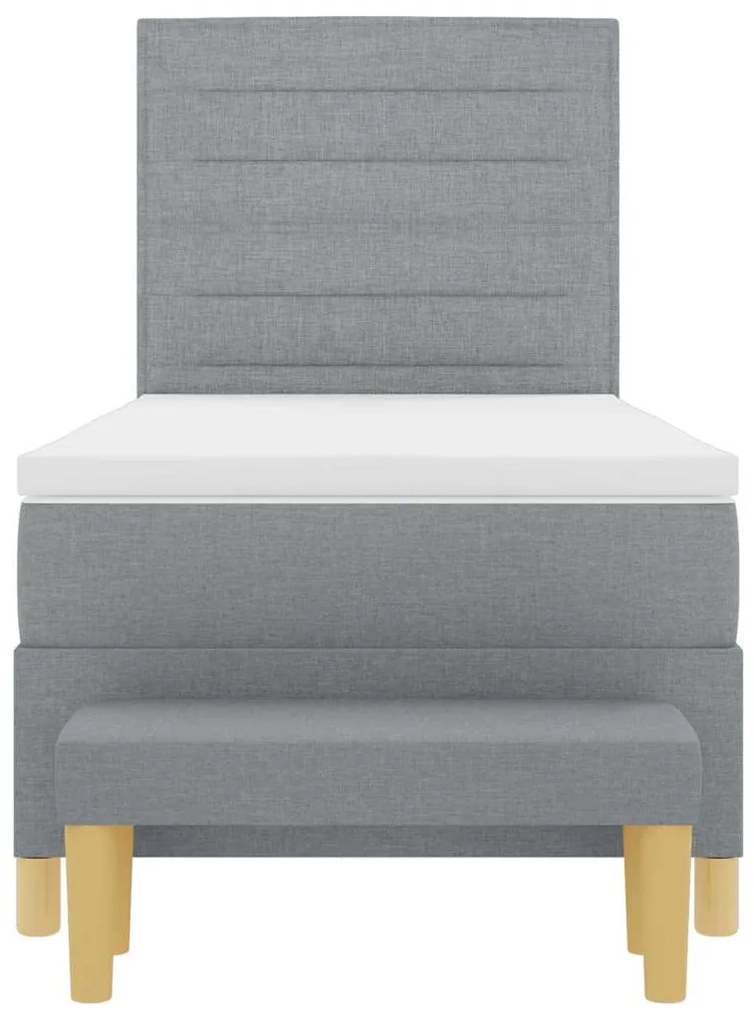Cama Box Spring com Colchão &amp; Banco Cinza Claro 90x190 cm Tecido