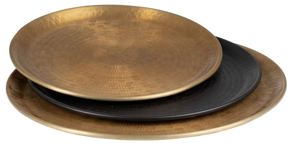 Bandeja de Aperitivos 48 X 48 X 2 cm Preto Dourado Alumínio 3 Peças