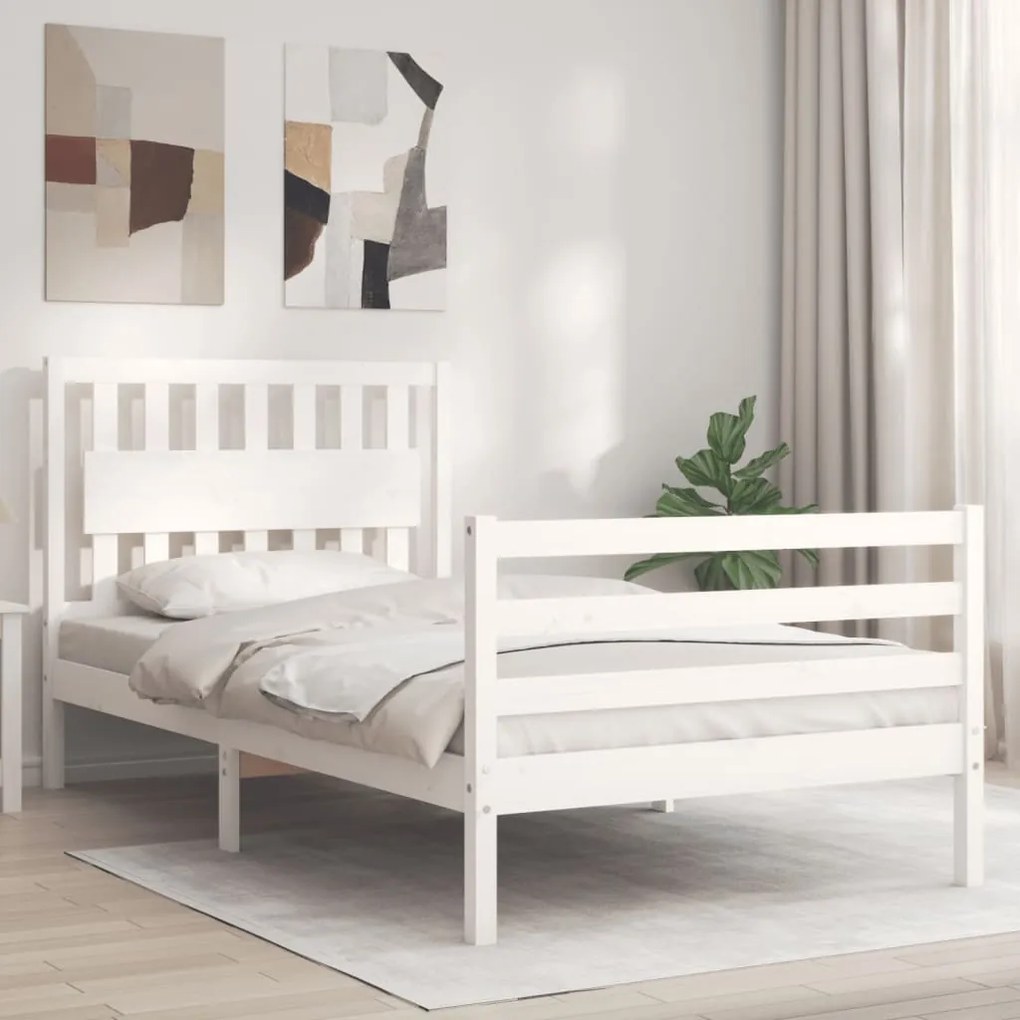 3194302 vidaXL Estrutura de cama com cabeceira 100x200cm madeira maciça branco
