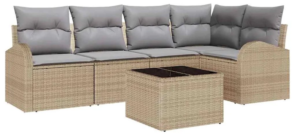 Conjunto de Sofá de Jardim de 6 Peças com Almofadas Rattan Poliéster P