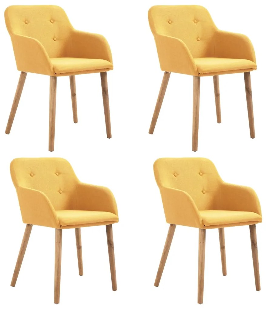 276949 vidaXL Cadeiras de jantar 4 pcs tecido amarelo e carvalho maciço
