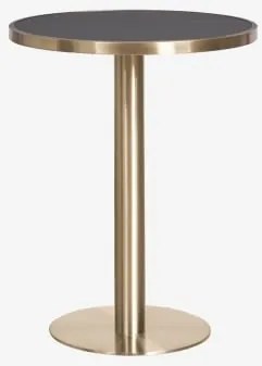 Mesa De Bar Redonda Ø60 Cm Em Grés Xiren Preto - Dourado Escovado - Sklum