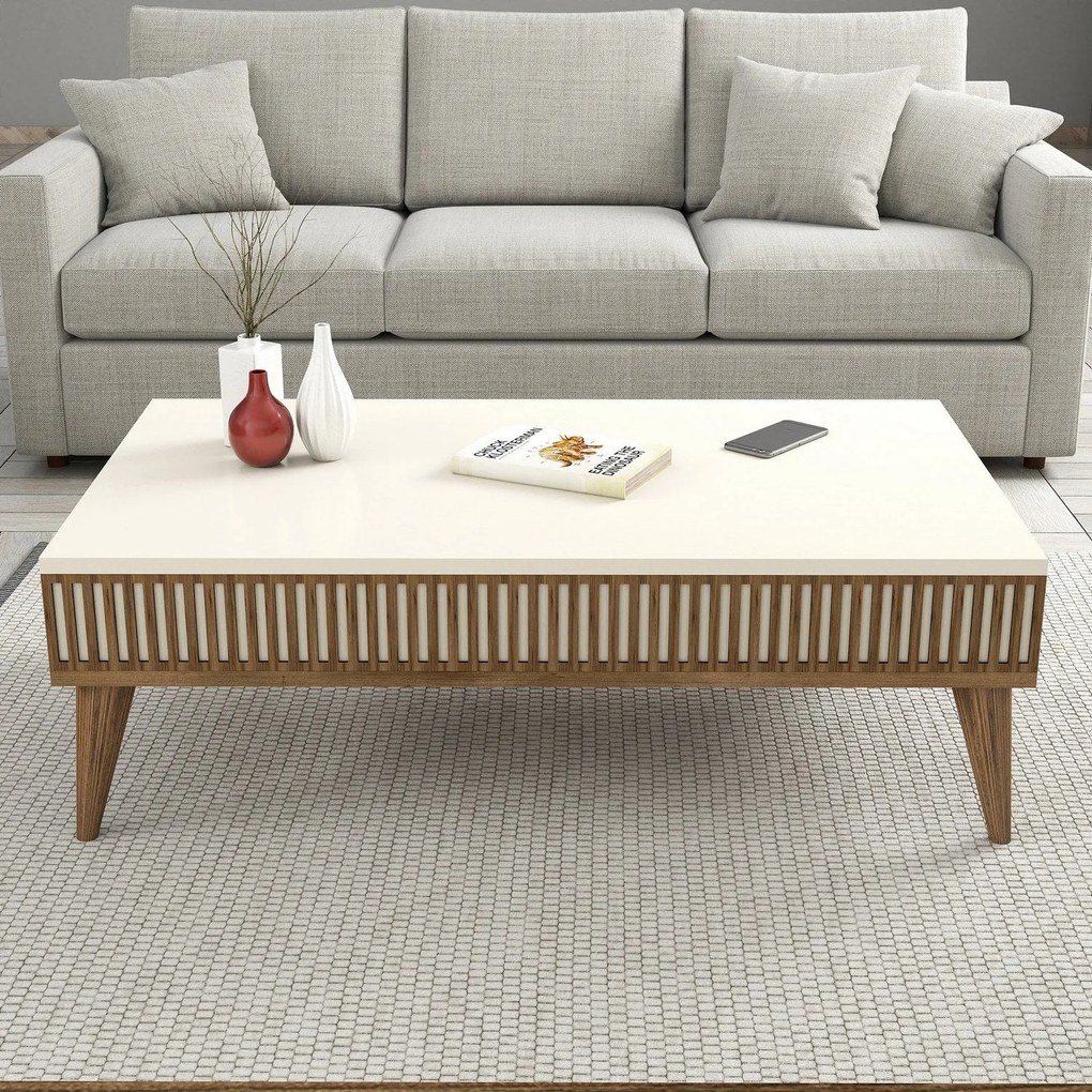 Mesa de Centro Milan – Nogueira e Creme – 105 x 34,6 x 60 cm