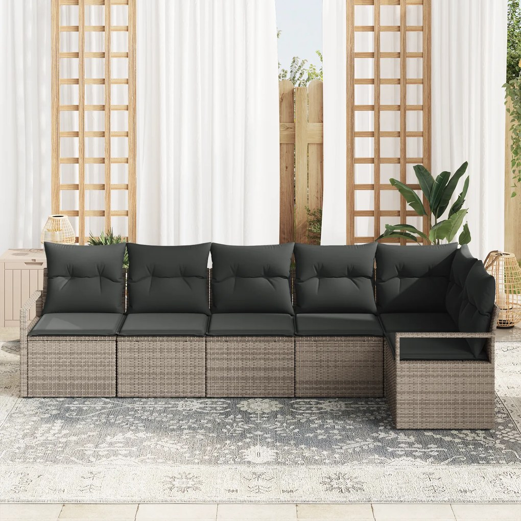 Conjunto de Sofás de Jardim vidaXL de 6 Peças com Almofadas Cinzento R