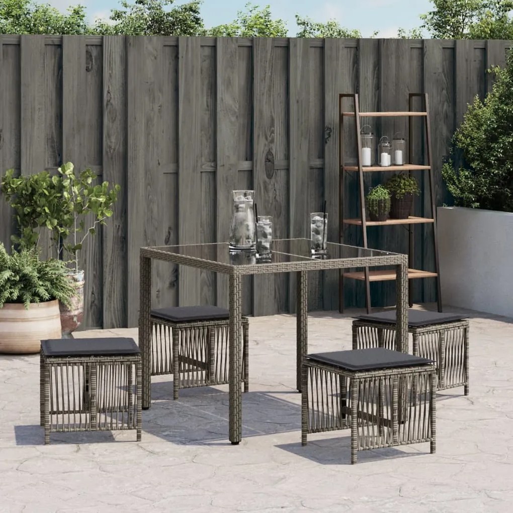 Bancos jardim com almofadões 4 pcs 41x41x36 cm vime PE cinzento