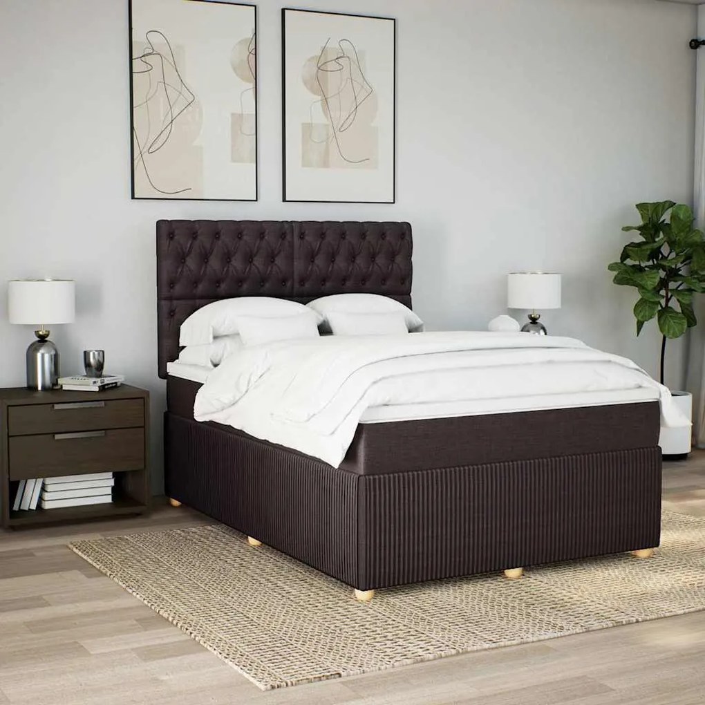Cama com molas/colchão 140x200 cm tecido castanho-escuro