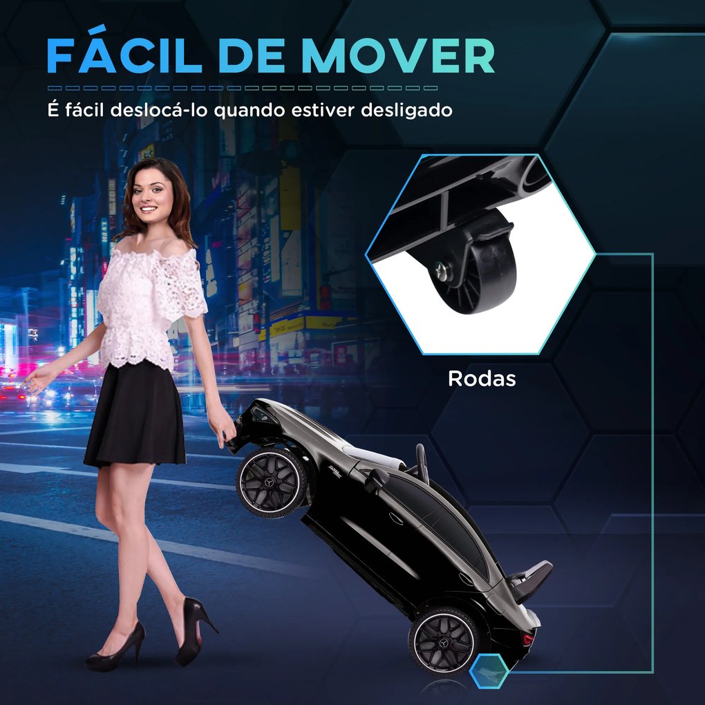Carro Elétrico para Crianças Carro Mercedes AMG CLA 45 com Bateria 12V  Faróis LED Buzina e Música 110x61x45 cm Preto