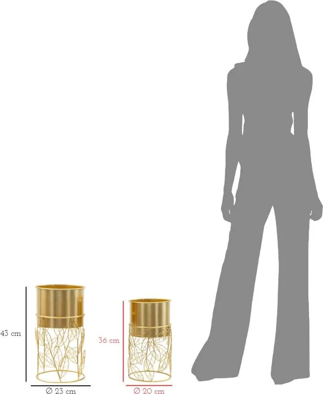 CONJUNTO DE 2 SUPORTES VASOS DOURADO Ø 23X43-20X36 CM (PLANTAS NÃO INCLUIDAS)