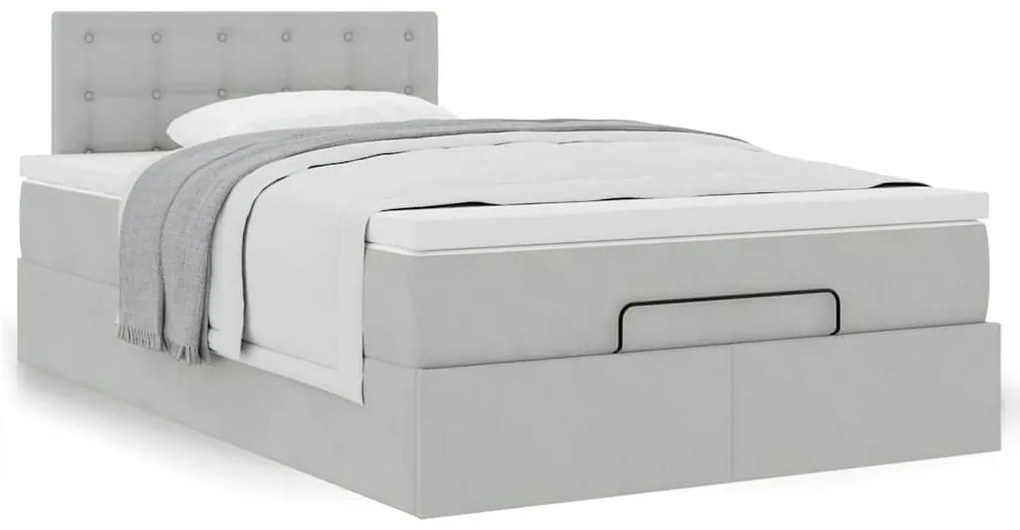 Cama otomana com colchão cinza claro 120x190 cm Veludo