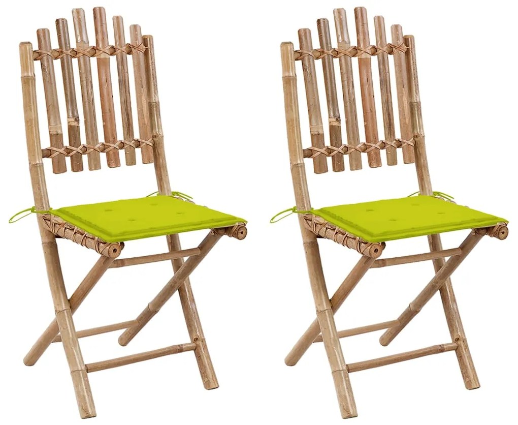 vidaXL Cadeiras de jardim dobráveis c/ almofadões 2 pcs bambu