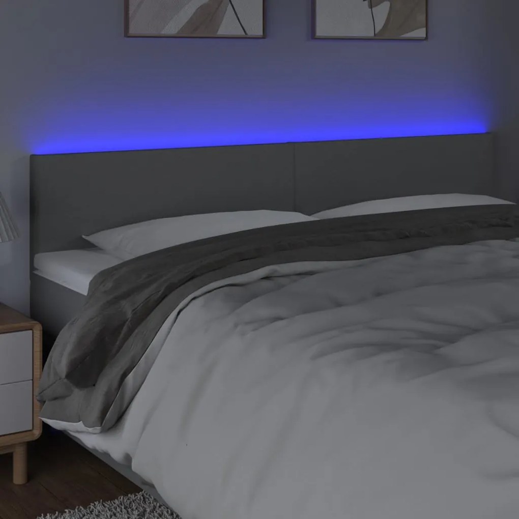 Cabeceira de cama c/luzes LED tecido 160x5x78/88 cm cinza-claro