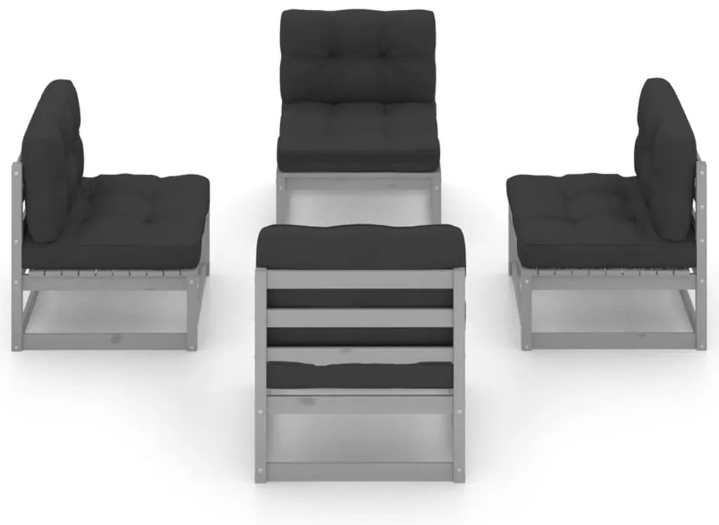 4 pcs conjunto lounge de jardim com almofadões pinho maciço