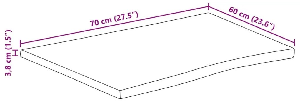 Tampo de mesa c/ borda viva 70x60x3,8cm mangueira áspera maciça