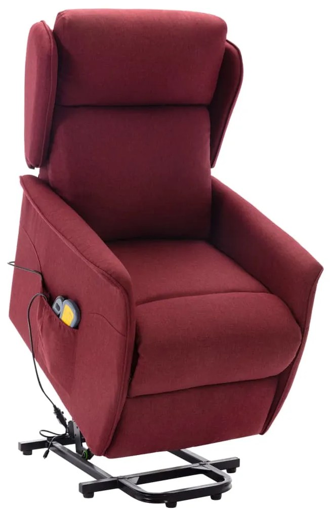 vidaXL Poltrona elevatória de massagens tecido vermelho tinto