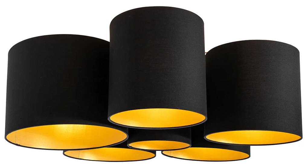 Candeeiro de teto preto com interior dourado 6 luzes - Multidrum