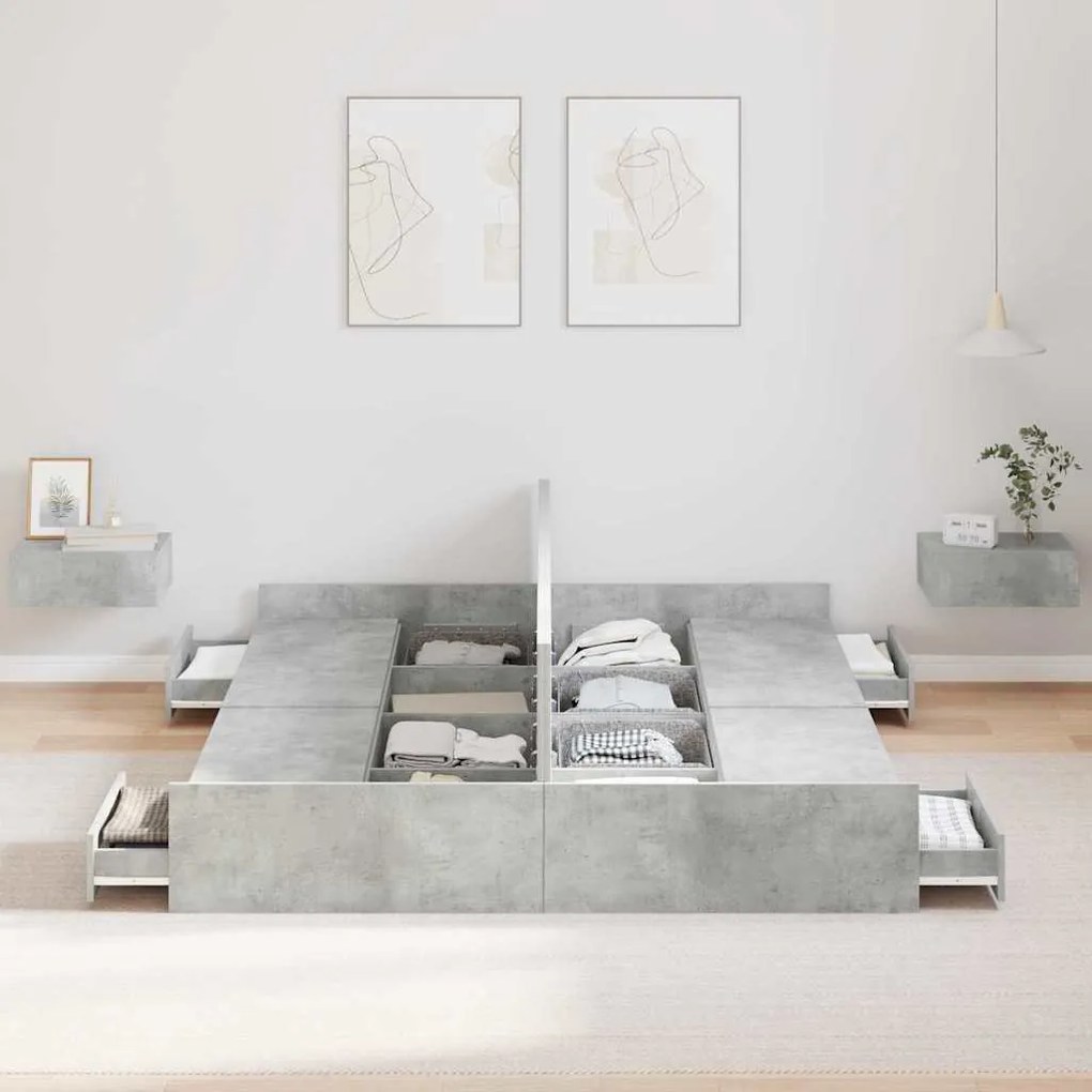 Estrado de cama com arrumação Cinzento cimento 140 x 190 cm