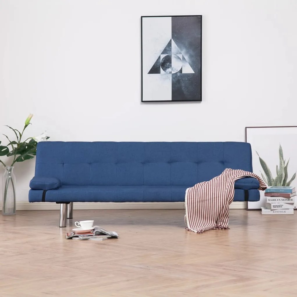 Sofá Cama Vivian - Cor Azul - Em Tecido, Estrutura em Madeira, Pernas