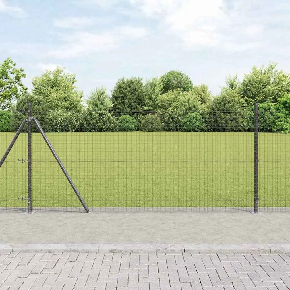 Conjunto de Poste de Cerca Conjunto de 2 Cinza Metal 10 x 1 m