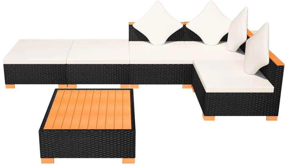 6 pcs conjunto lounge de jardim c/ almofadões vime PE preto