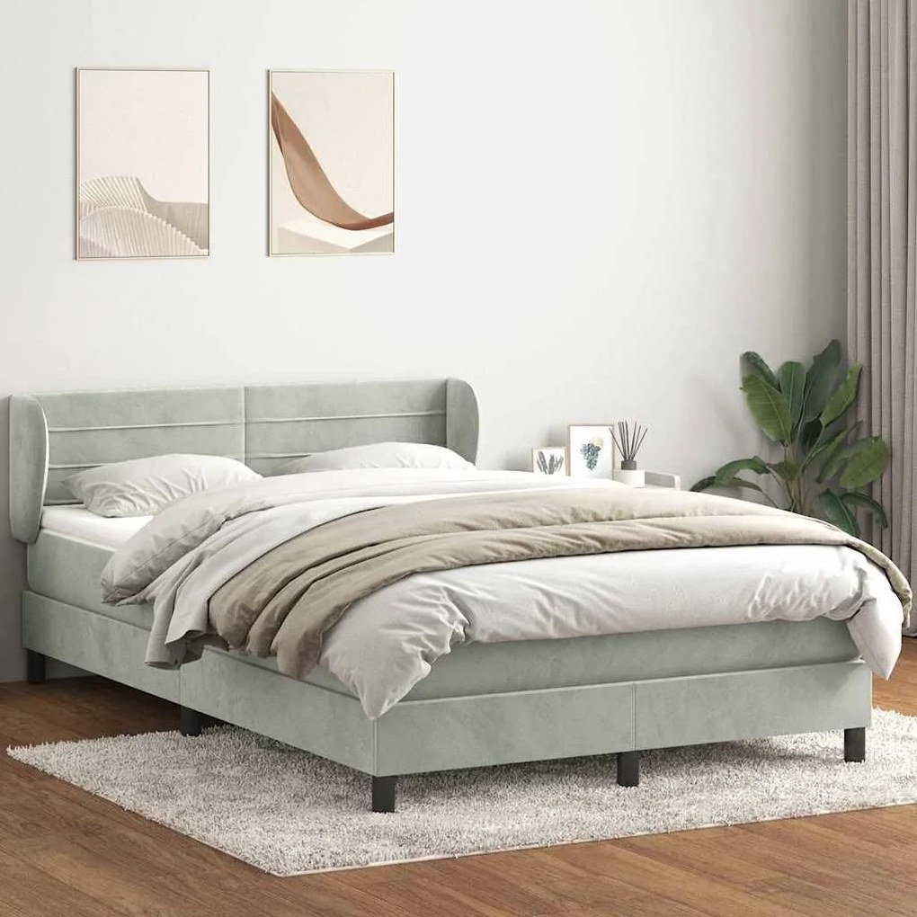 vidaXL Cama com molas/colchão 140x220 cm veludo cinzento-claro