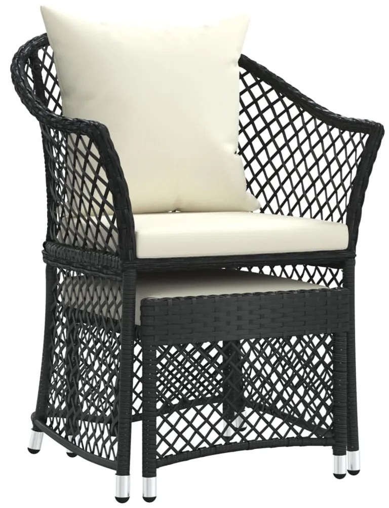 2 pcs conjunto lounge de jardim c/ almofadões vime PE preto