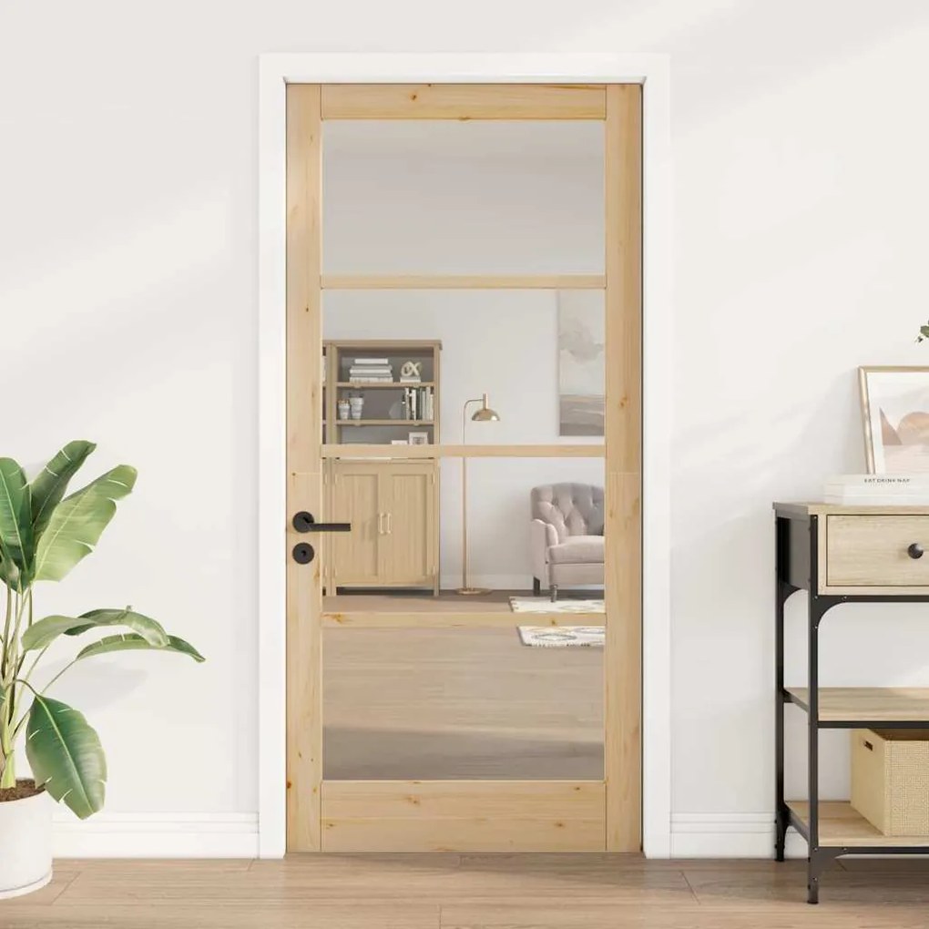 Porta Interior com Vidro "ORKDAL" 93x202x4 cm Madeira Sólida de Pinhei