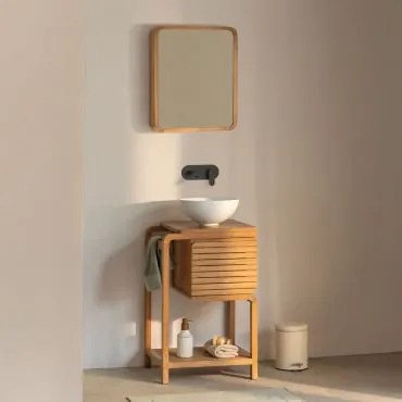 Conjunto De Móveis De Banheiro Em Madeira De Teca Bradley Cerâmica Branca Redonda Ø30 Cm Calgari & Rectangular Com Armazenamento Em - Sklum