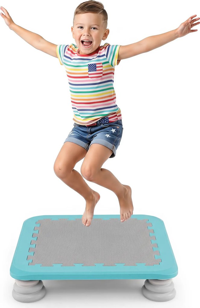 Mini-Trampolim Infantil, 65 x 65 x 13 cm, Superfície Antiderrapante, Azul