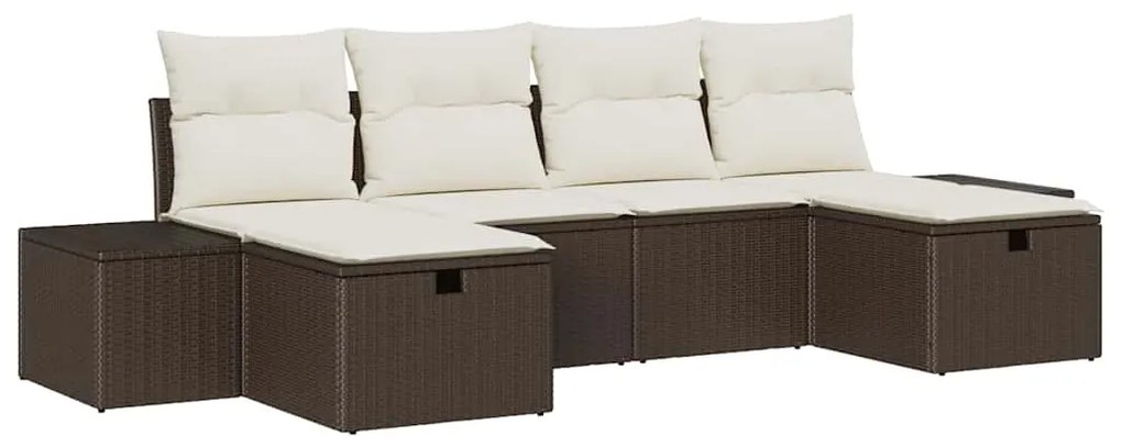 Conjunto de Sofás de Jardim 6 Peças com Almofadas em Rattan Sintético