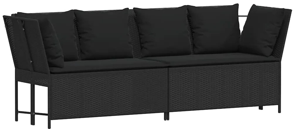 Sofá de jardim com almofadões vime PE preto