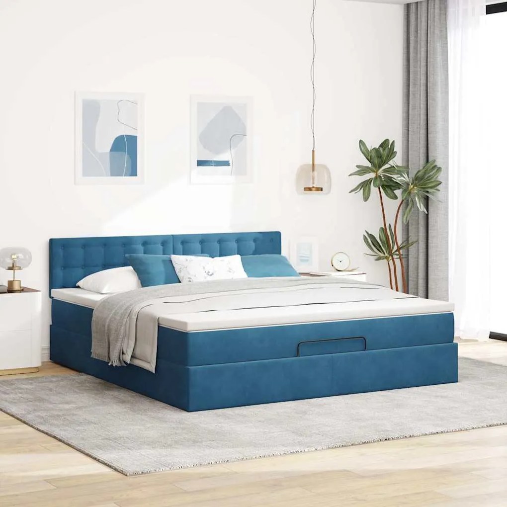 Estrutura de cama otomana com colchão 160x200 cm azul escuro