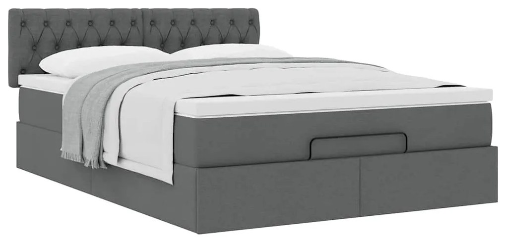 Cama otomana com colchão 140x190 cm tecido cinzento escuro