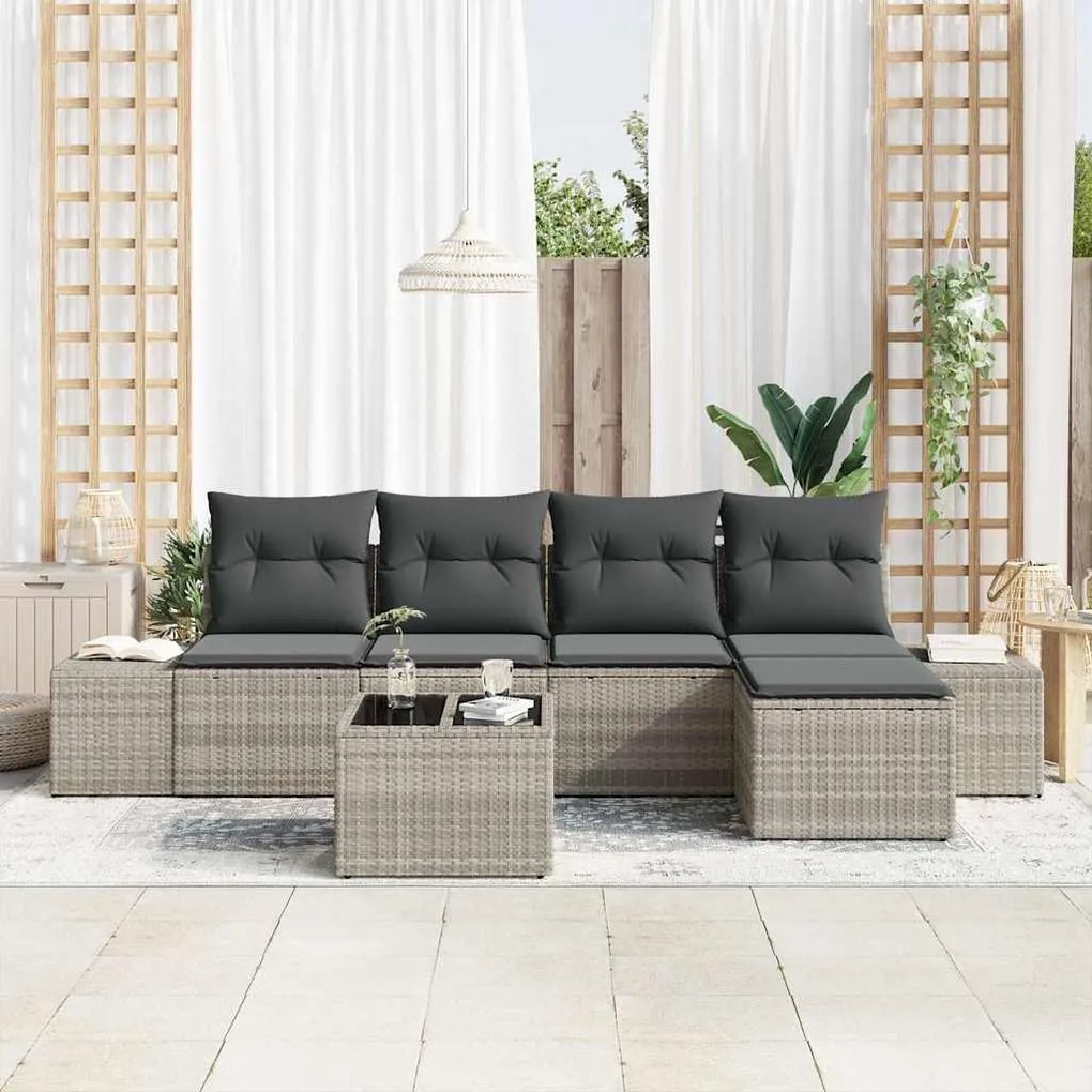 Sofa de Jardim de 6 Peças com Almofadas em Rattan Sintético Cinza