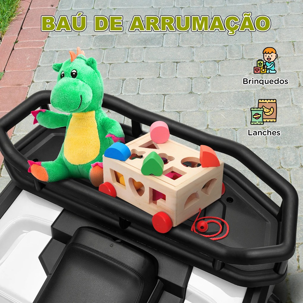 Moto 4 Elétrica para Criança 12V Faróis Música MP3 Velocidade Ajustável e Cesta de Arrumação 88x50x57,5 cm  Verde