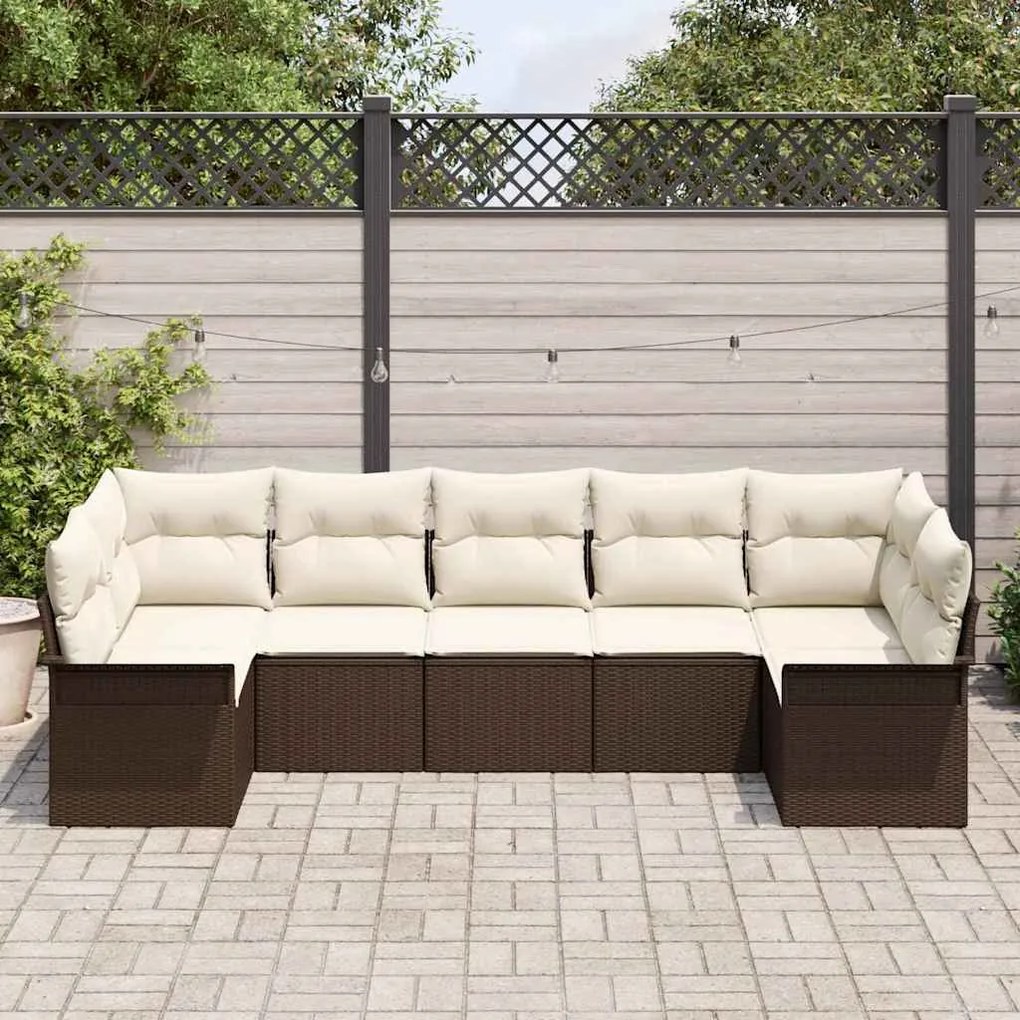 Conjunto de Sofá de Jardim 7 Peças com Almofadas Marrom em Rattan de P