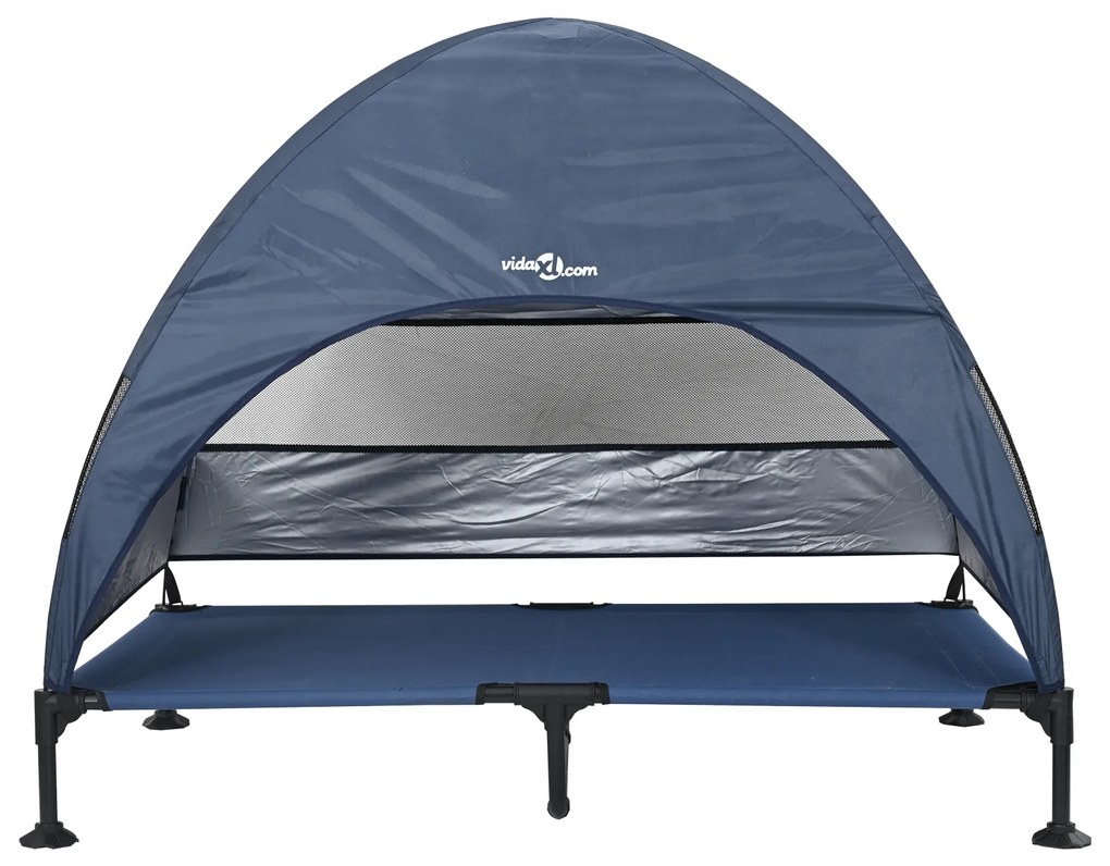 Cama Elevada para Cão com Toldo Removível Azul-marinho XL Aço