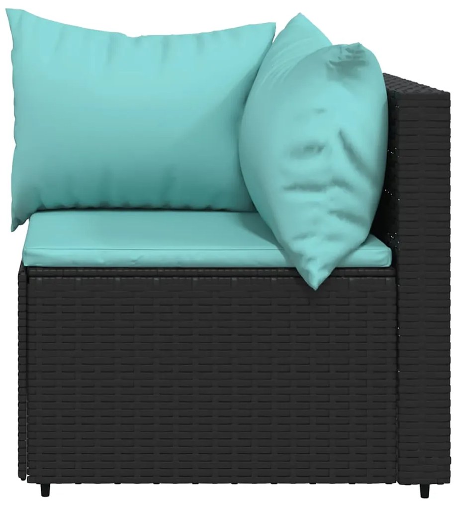 3 pcs conjunto lounge de jardim c/ almofadões vime PE preto