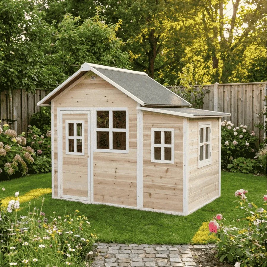 Casa de brincar infantil exterior para crianças Loft 150 em madeira - natural