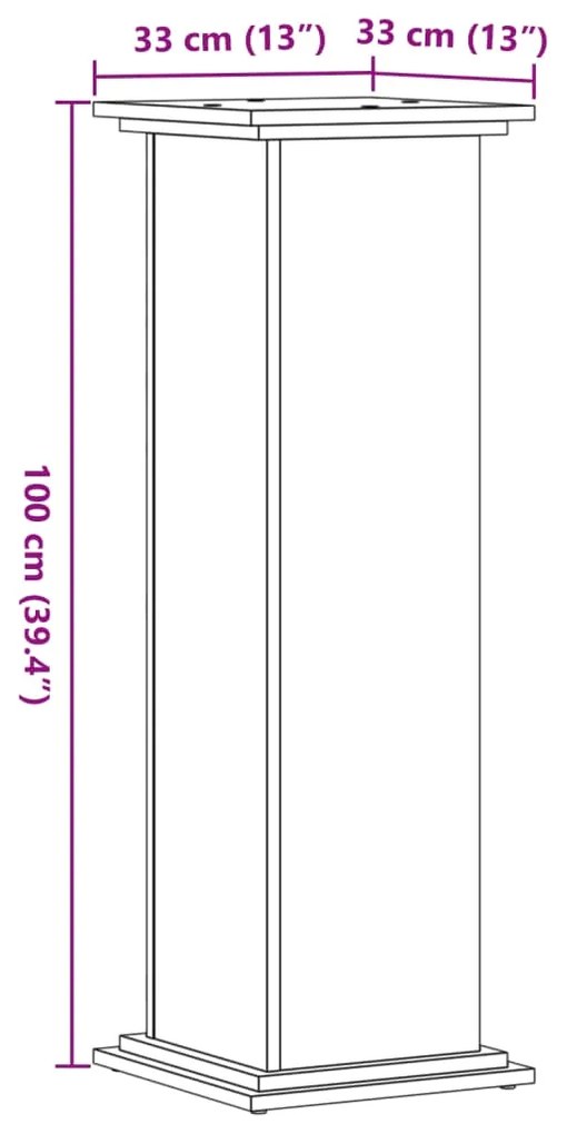 Suporte p/ plantas 33x33x100cm deriv. madeira carvalho castanho
