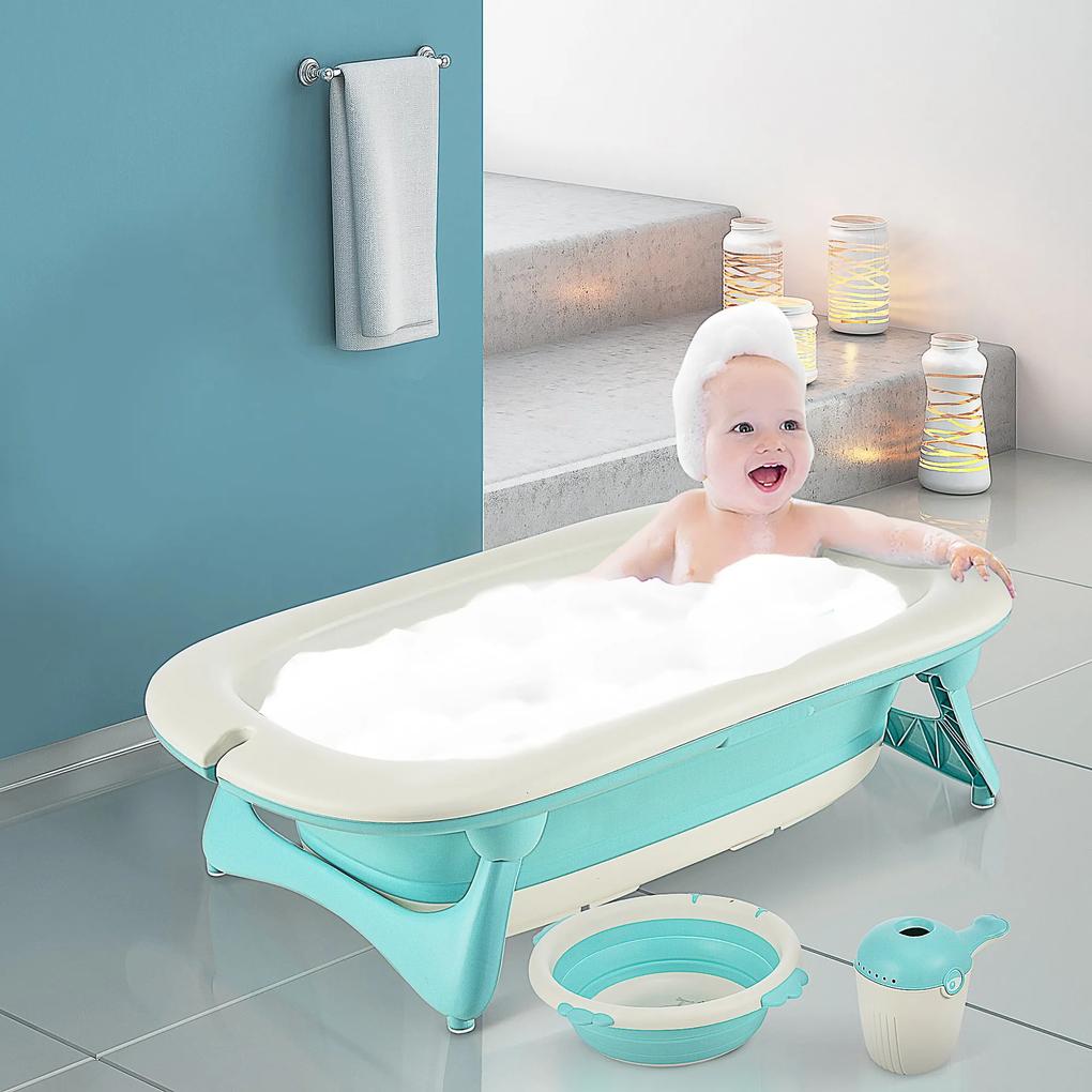 HOMCOM Conjunto de banho dobrável 3 em 1 para bebês de 0 a 3 anos Banheira pia taça de xampu