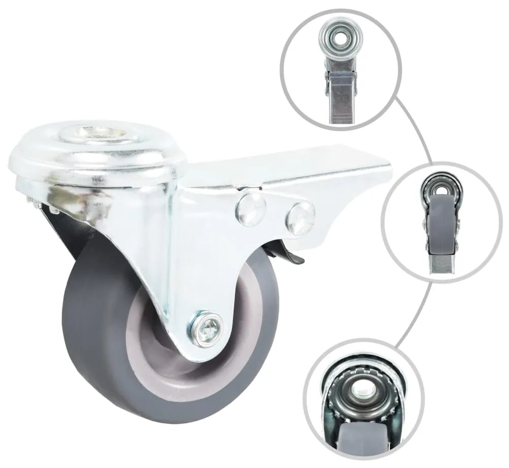 Rodas giratórias com furo e travões duplos 4 pcs 50 mm