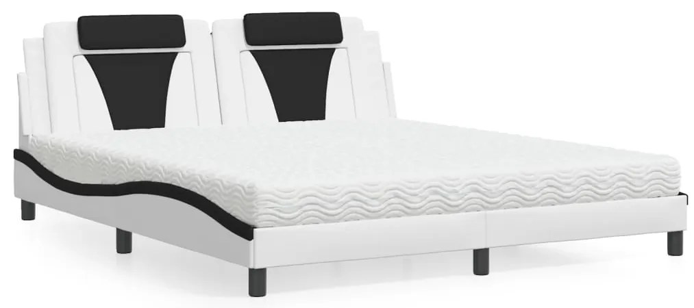 Cama com colchão 180x200 cm couro artificial preto e branco