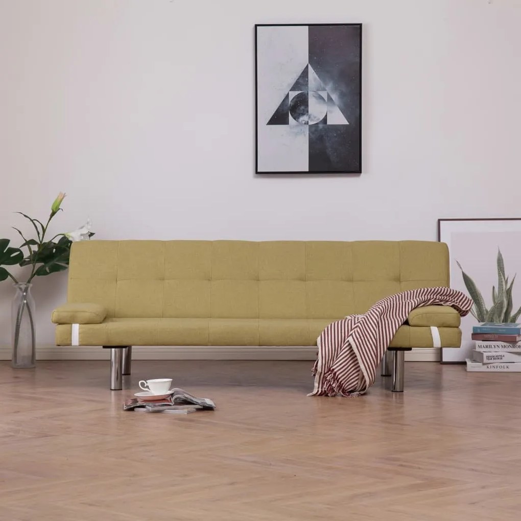 282188 vidaXL Sofá-cama com duas almofadas poliéster verde