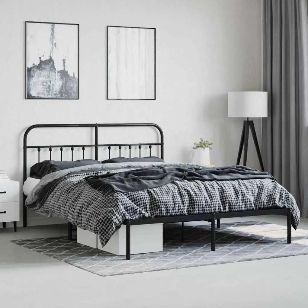 Estrutura de cama em metal com cabeceira 180x200 cm preto