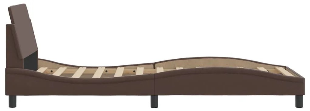 Estrutura cama c/ cabeceira couro artificial 80x200 cm castanho