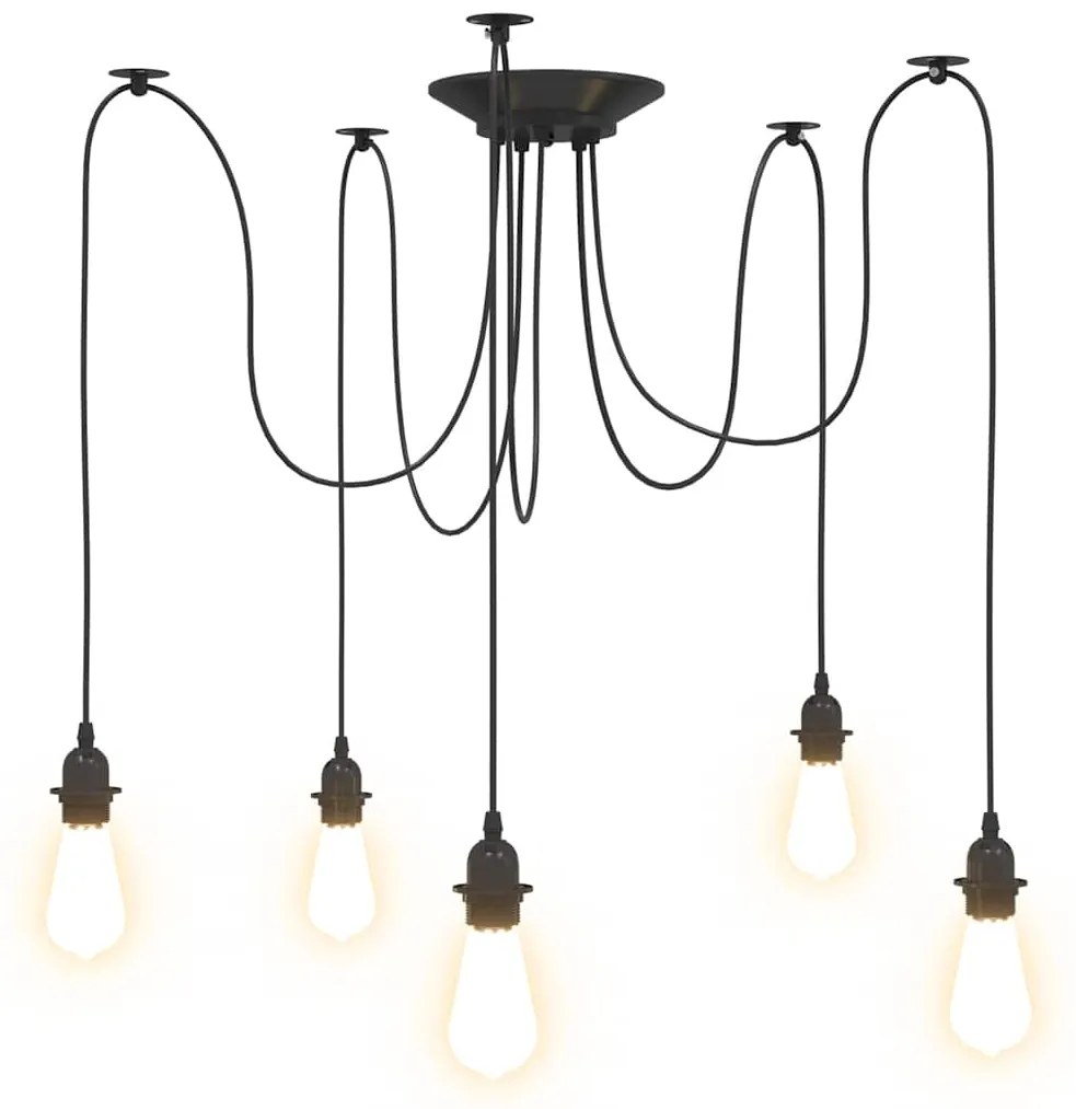Candeeiro suspenso com 5 porta-lâmpadas E27 metal preto